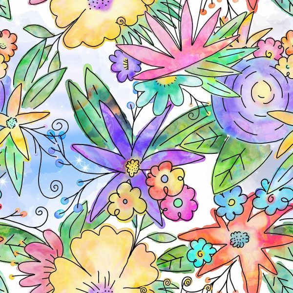 Watercolor Doodle Bouquet #11 Fabric Online Sale