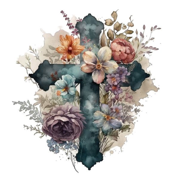 Watercolor Floral Crosses #1 Fabric Panel Online