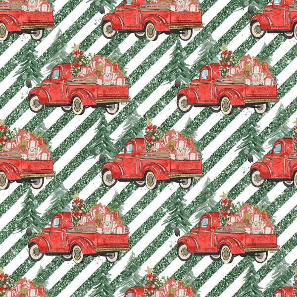 Trucks & Trees Striped Fabric - Green Online