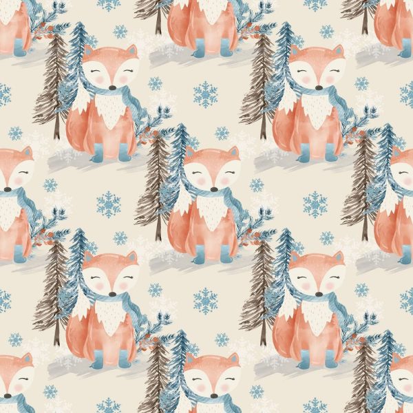 Winter Fox with Snowflakes Fabric - Tan Fashion