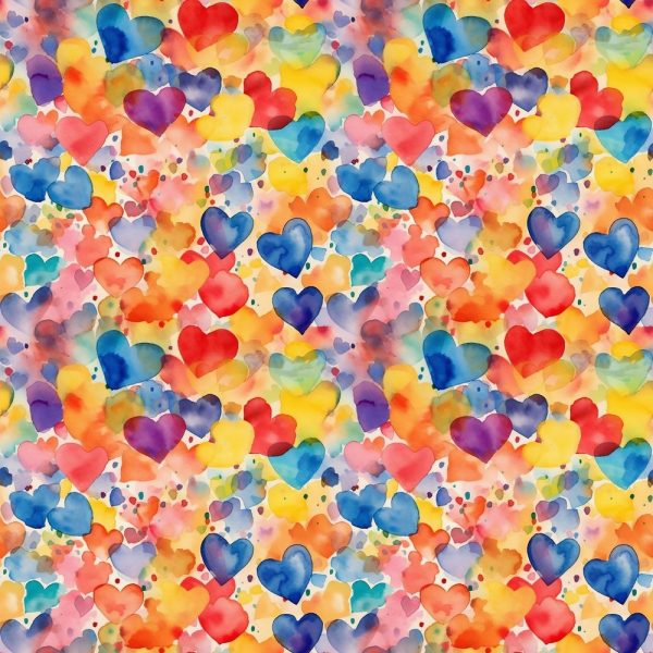 Watercolor Rainbow Hearts Pattern #11 Fabric Hot on Sale