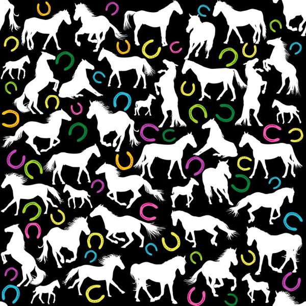 White Horse Silhouettes Fabric - Black Fashion
