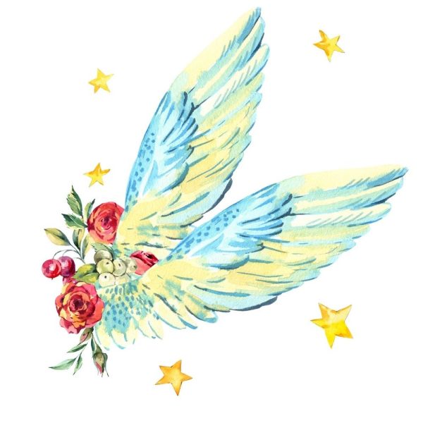 Vintage Angel Wings With Flowers & Stars Fabric Panel Fashion