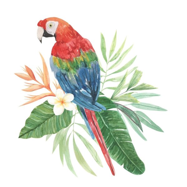 Tropical Parrot & Hibiscus Fabric Panel on Sale