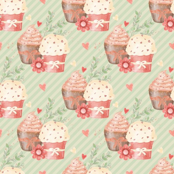 Double Cupcake on Striped Fabric - Green Discount