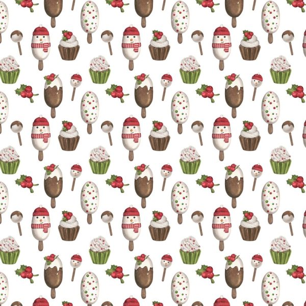 Christmas Popsicles & Cupcakes Fabric - White on Sale