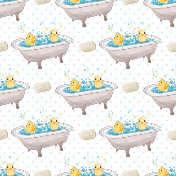 Watercolor Rubber Ducks 6 on Dots Fabric - White For Cheap