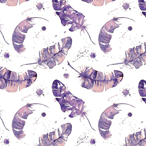Watercolor Boho Feather Fabric - Purple Sale