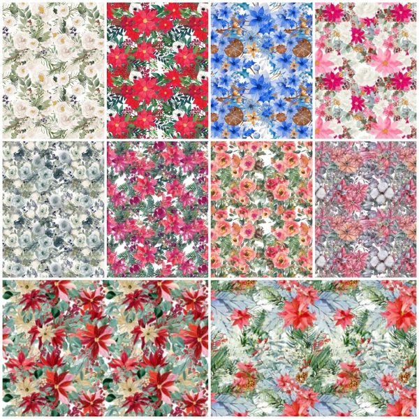 Christmas Floral Fat Eighth Bundle - 10 Pieces Supply