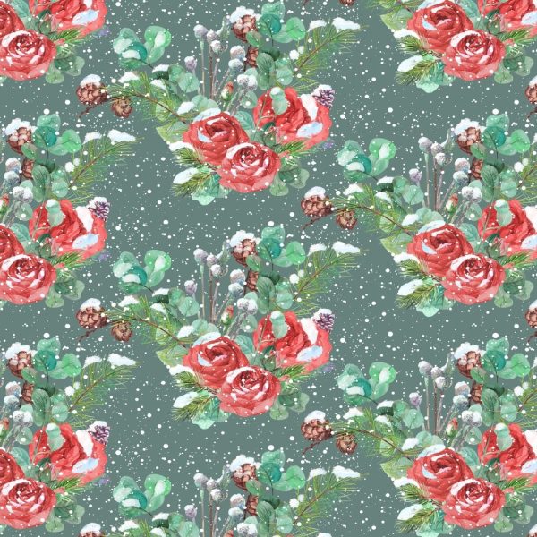 Winter Roses Fabric - Gray For Cheap