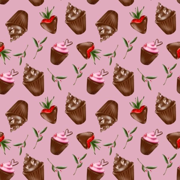 Chocolate Cover Strawberries and Cupcakes Fabric - Hot Pink Discount