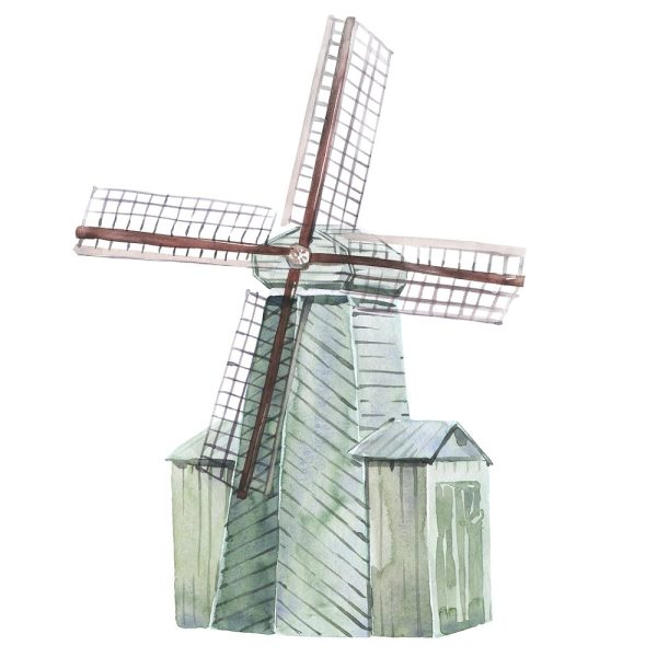 Watercolor Windmill Fabric Panel For Discount