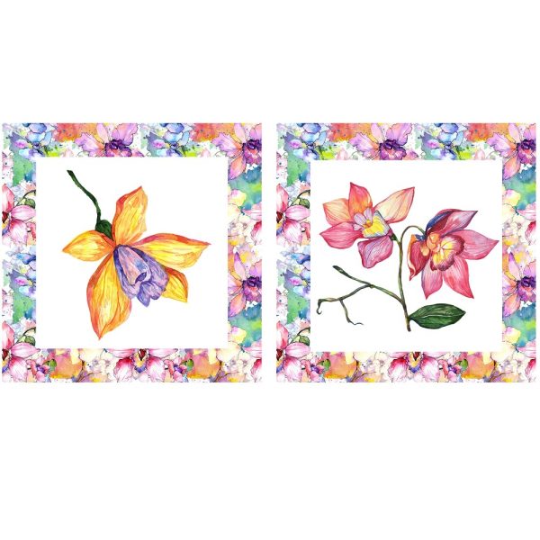 Watercolor Wildflower Orchid Pillow Fabric Panels on Sale
