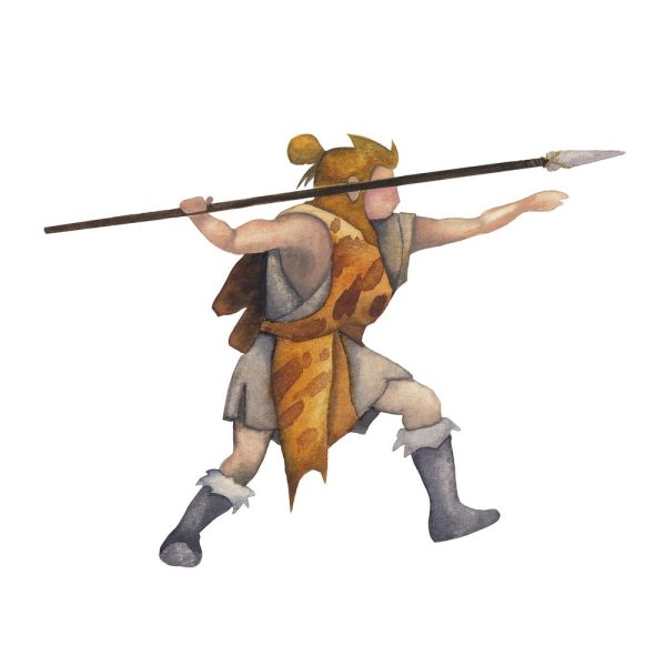 Ice Age Caveman Hunting with Spear Fabric Panel For Sale