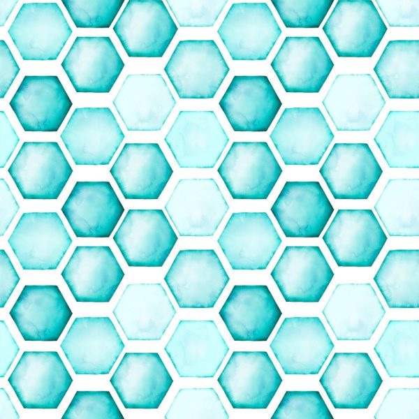 Watercolor Geometric Honeycomb Fabric - Aqua Fashion