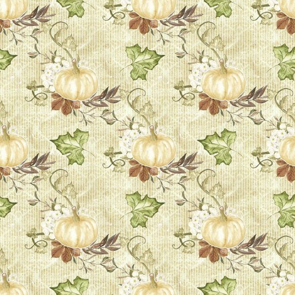 Happy Thanksgiving Pumpkins on Damask Fabric For Sale