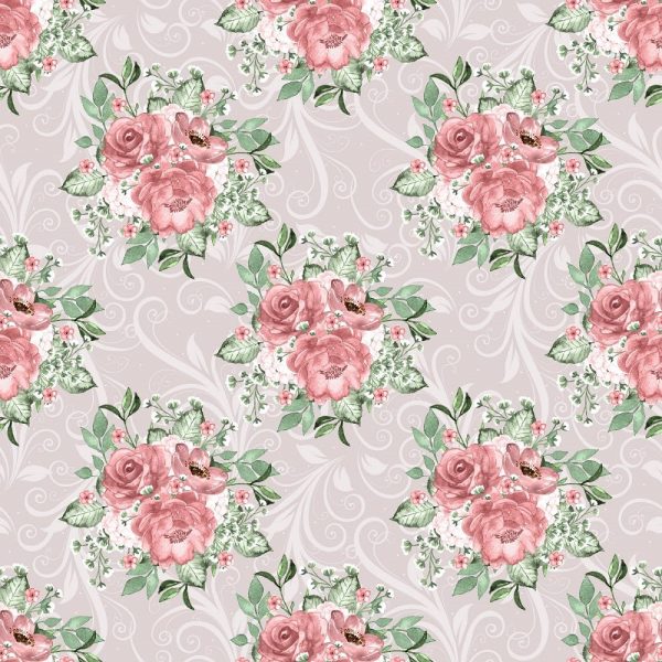 Dusty Rose Garden Floral Bouquets Fabric - Gray Discount