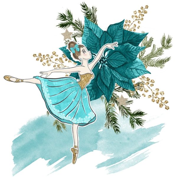 Elegant Nutcracker Ballerina and Poinsettia Fabric Panel - Blue Sale