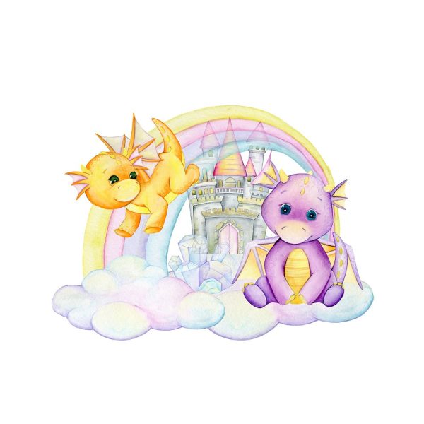 Cute Baby Dragons on Clouds Fabric Panel Supply