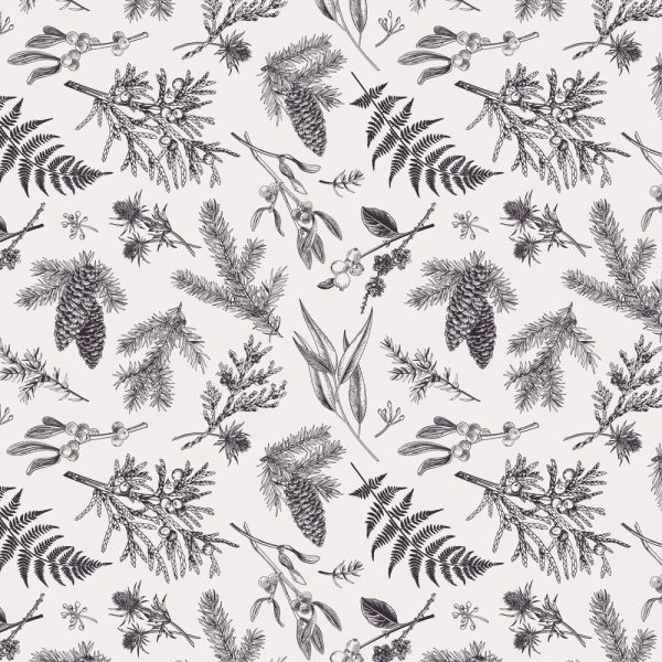 Engraved Christmas Plants Fabric Discount