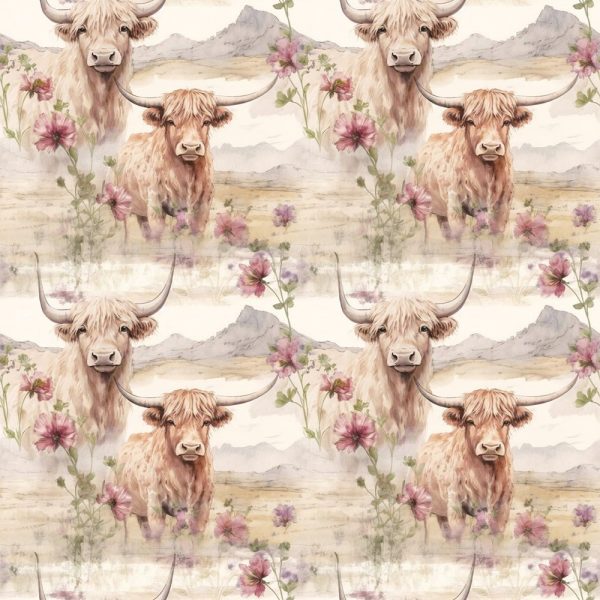 Highland Cows Pattern #3 Fabric Sale
