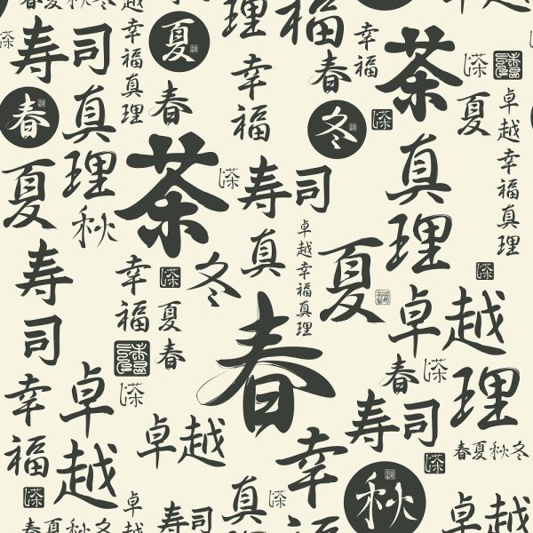 Japanese Symbols Fabric - Black For Discount