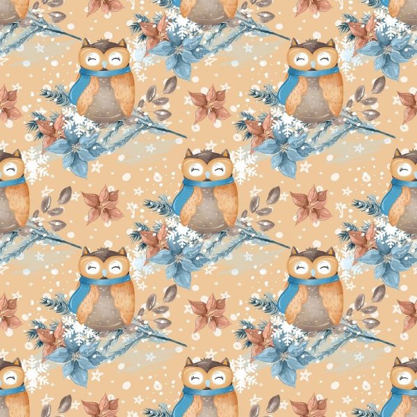 Winter Owl on Branch Fabric - Brown Sale