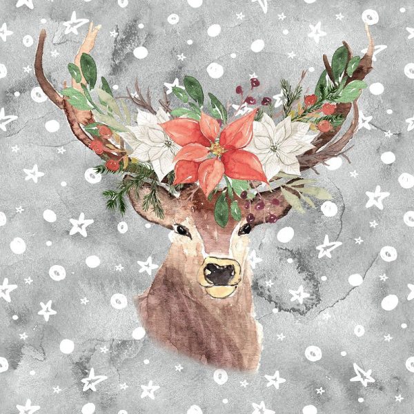 Winter Dreams Deer Head Fabric Panel - Gray Discount