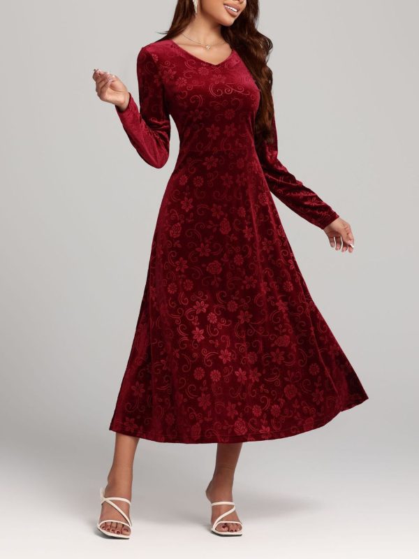 Hazel Blues® |  Flower Print V-Neck Long Sleeve Midi Dress Supply