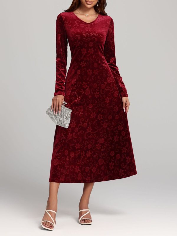 Hazel Blues® |  Flower Print V-Neck Long Sleeve Midi Dress Supply - Image 5