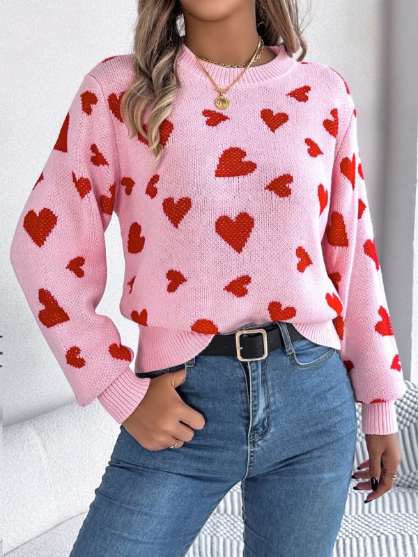 Hazel Blues® |  Heart Round Neck Long Sleeve Sweater on Sale